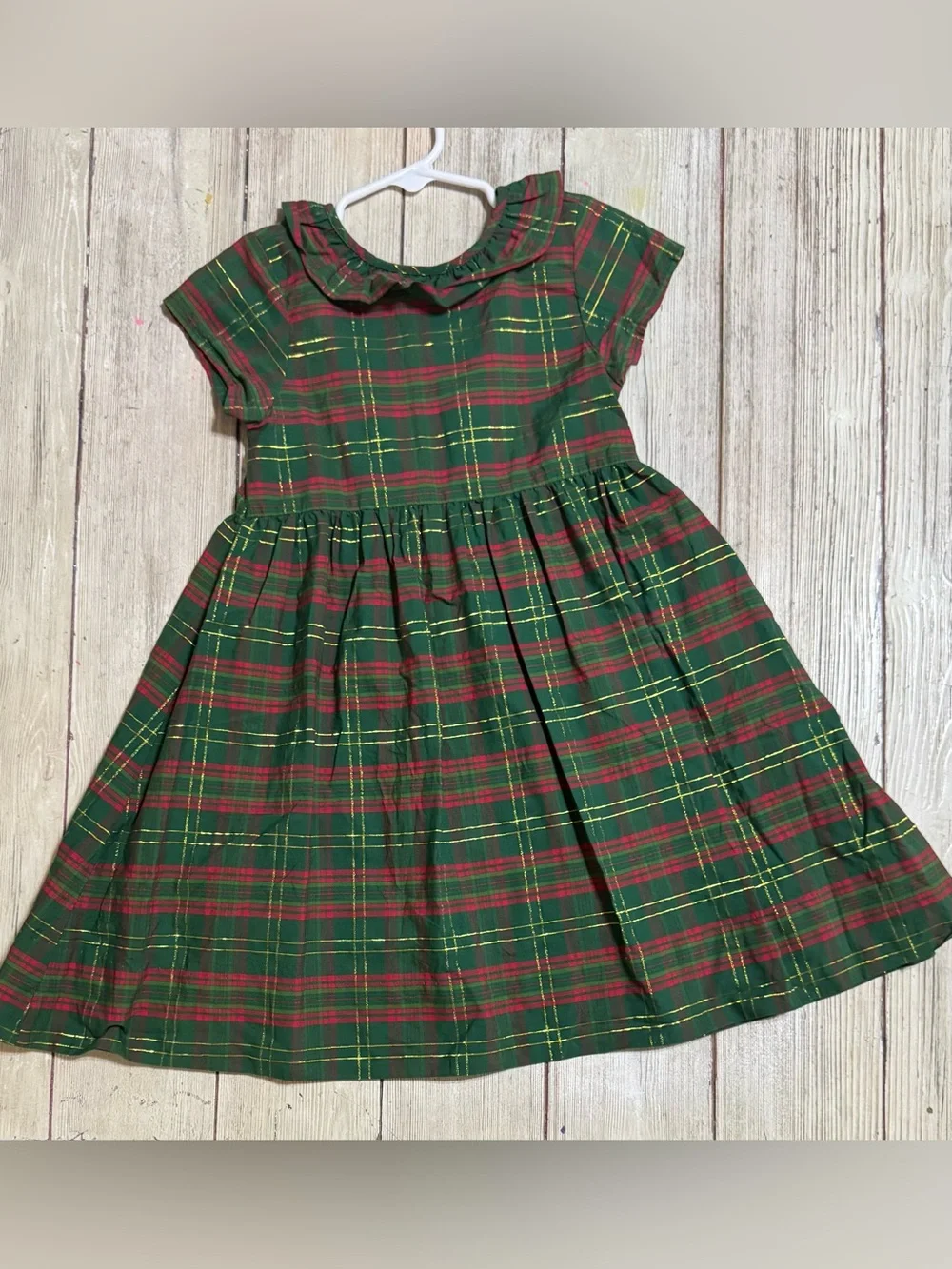 Smockingbird Christmas plaid dress with gold detailing 4t girls boutique